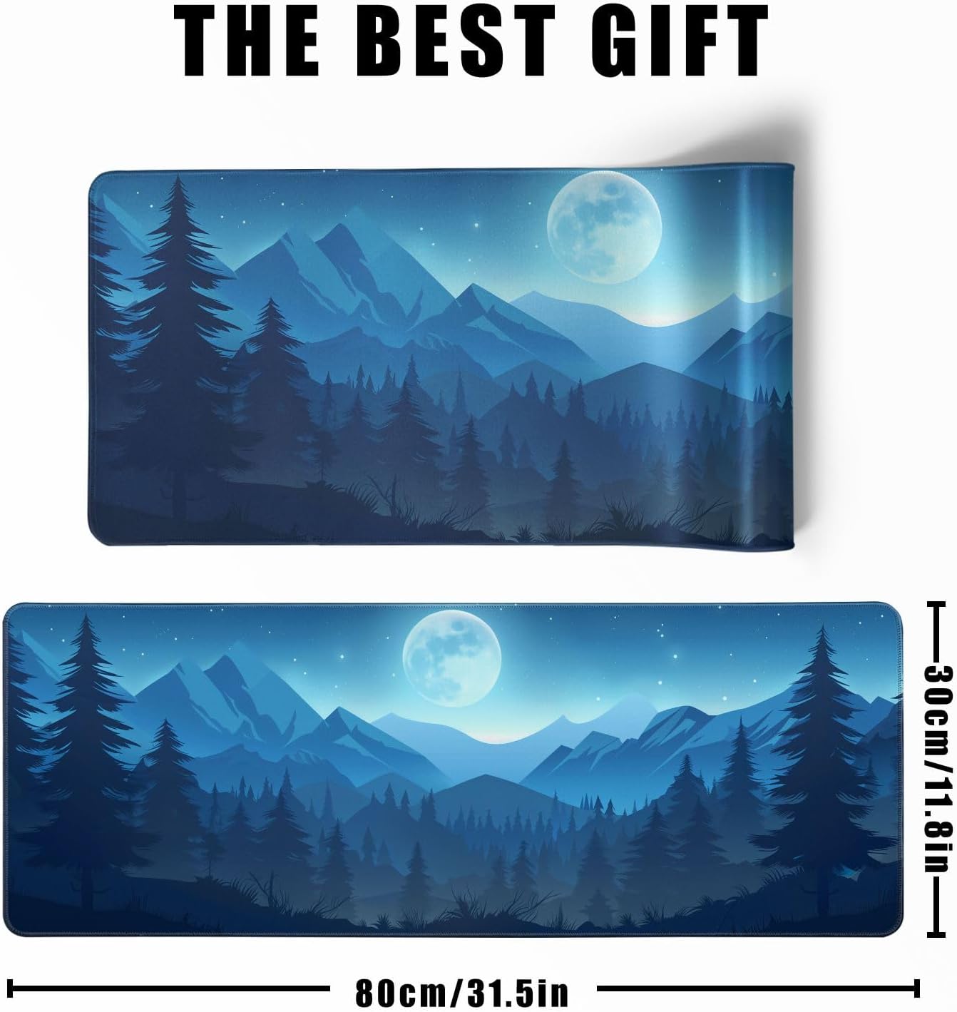 Minimalist Forest Mouse Pad - Dark Blue Night Desk Decor Mat, Moon Large Gaming Mouse Pad for Mountain Desk Computer Keyboard Laptop, Home Office Accessories (31.5x11.8 in)