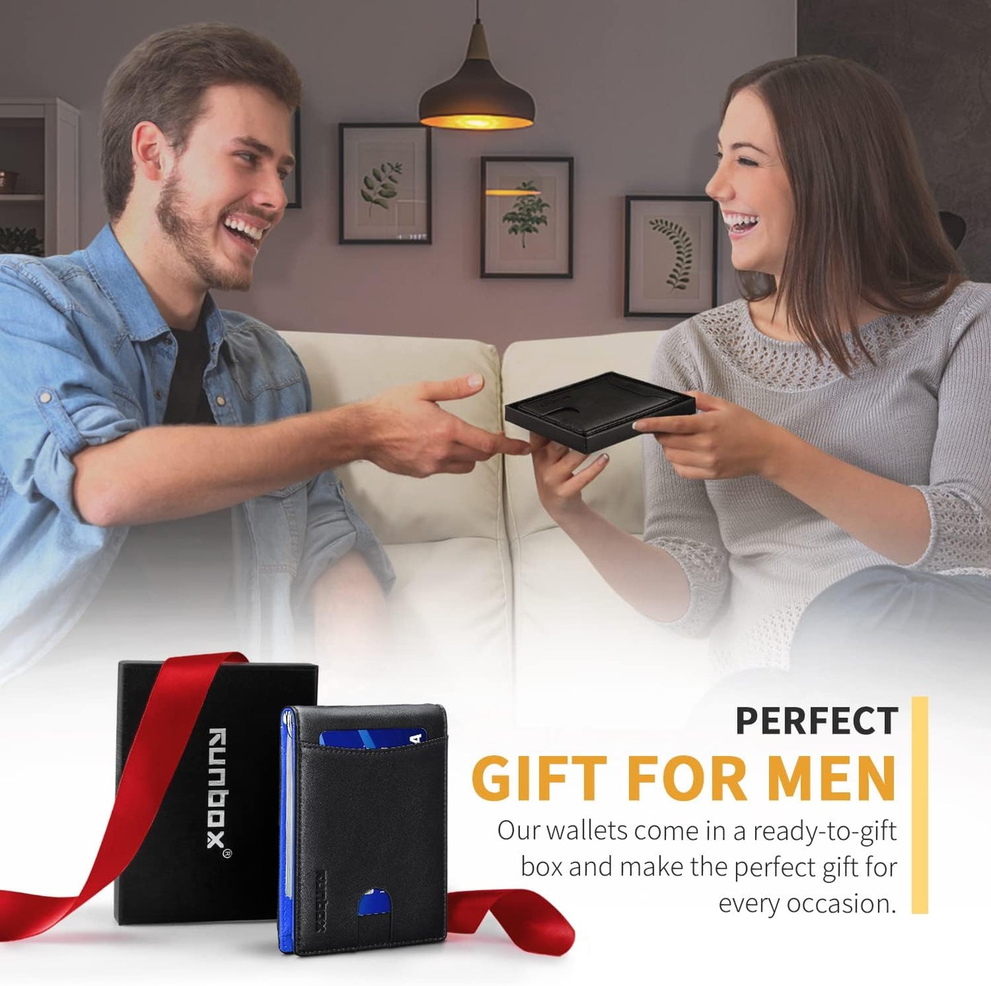 Slim Money Clip Wallets for Men RFID Blocking 11 Card Holder Minimalist Small Thin Carbon Leather Bifold Mens Front Pocket Wallet Gift Box