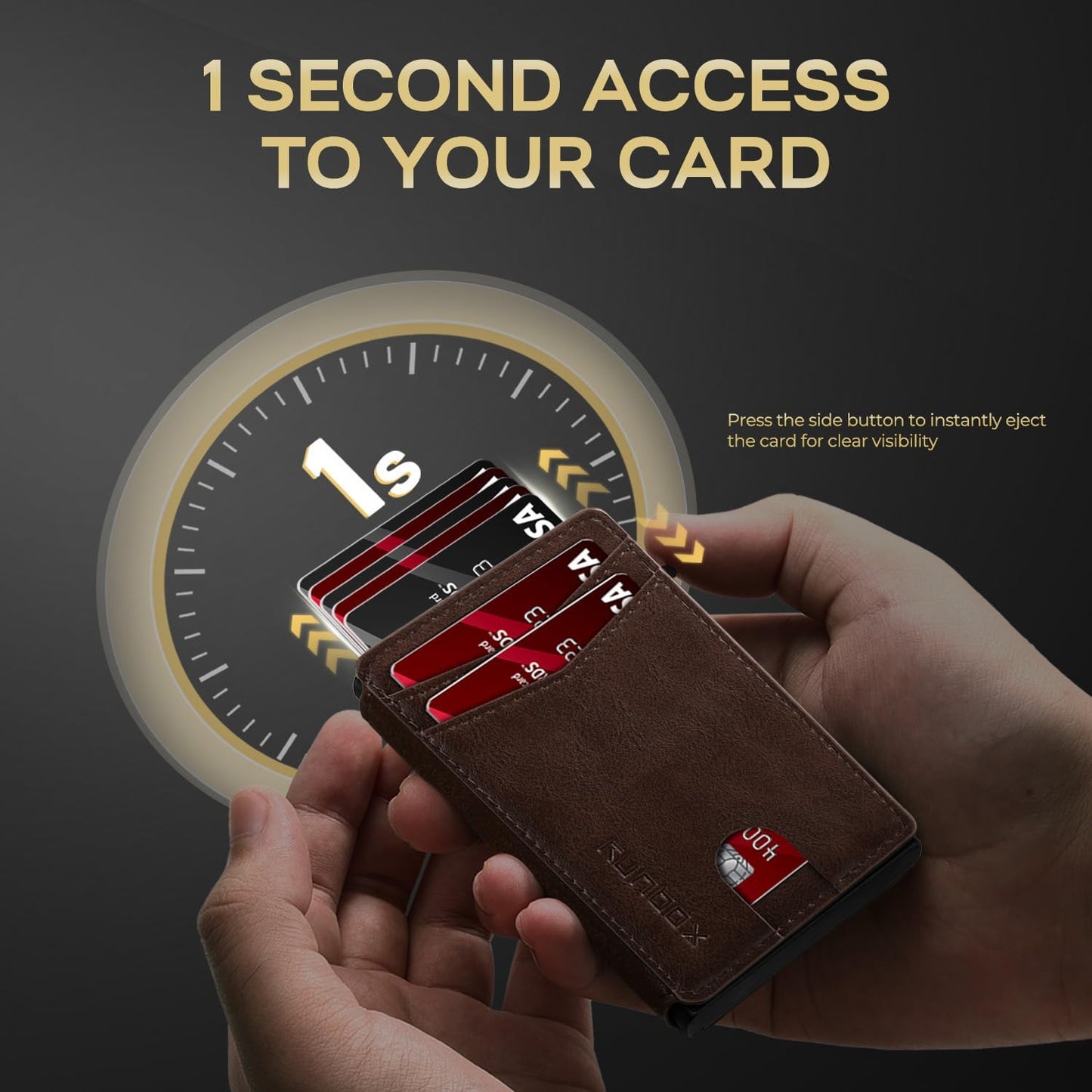 Slim Card Wallet for Men with ID Window – Minimalist RFID Wallet, Pop-Up Function, Ultra Thin Design, Metal Business Card Case Holds 8+ Cards, Gifts for Men, Men's Accessories