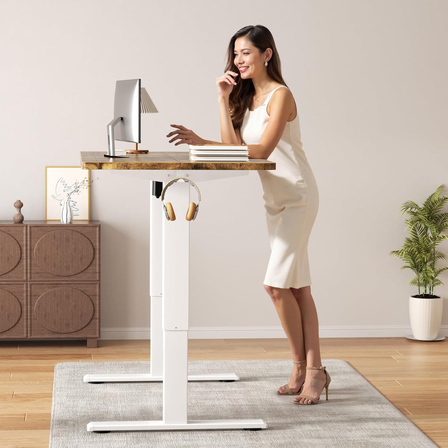 Electric Standing Desk Frame, Height Adjustable Desk Legs Up to 47.2",with Memory Controller,Ergonomic Stand Up Base Workstation for Home Office, White Frame Only