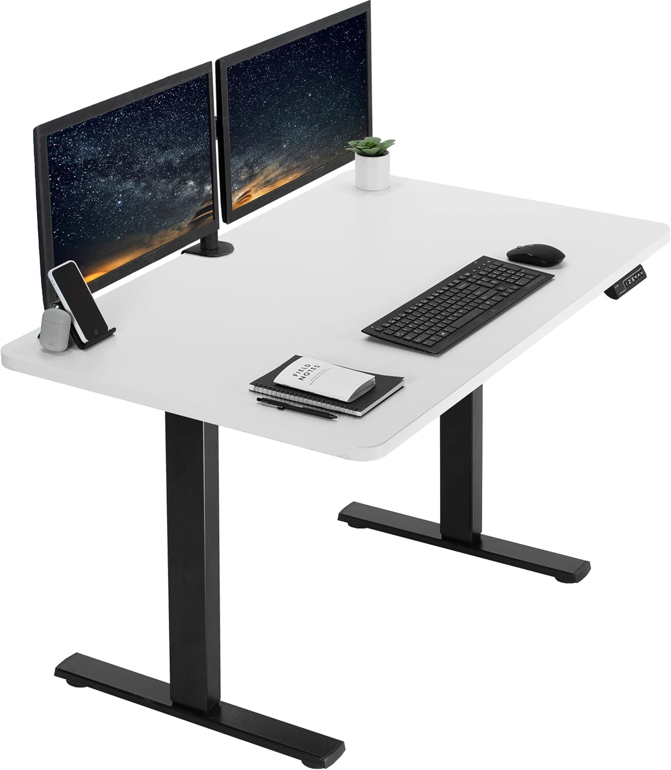VIVO Electric 48 x 30 in Standing Desk, Memory Height Adjustment, 1B Series, One-Piece White Top, Black Frame, DESK-KIT-1B5W