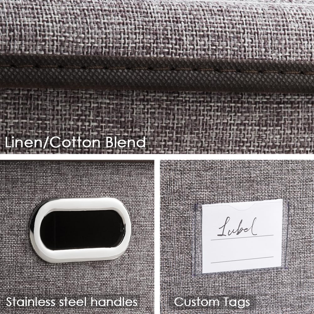 PRANDOM Collapsible Storage Containers with Lids [5-Pack] Linen Fabric Foldable Storage Bins Boxes Organizer Baskets Cube with Cover for Home Bedroom Closet Office Nursery (14.9x9.8x9.8)