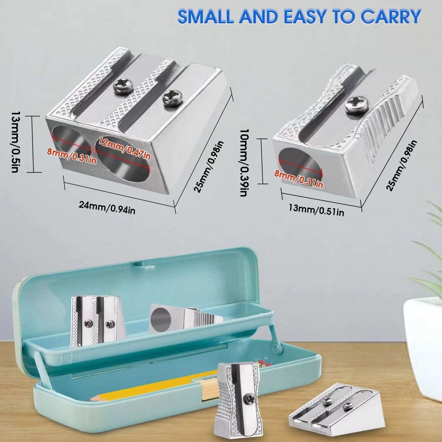 Metal Pencil Sharpeners, 4pcs Manual Double Hole Pencil Sharpener for Colored Graphite Pencils, Crayon Sharpener, Home School Office