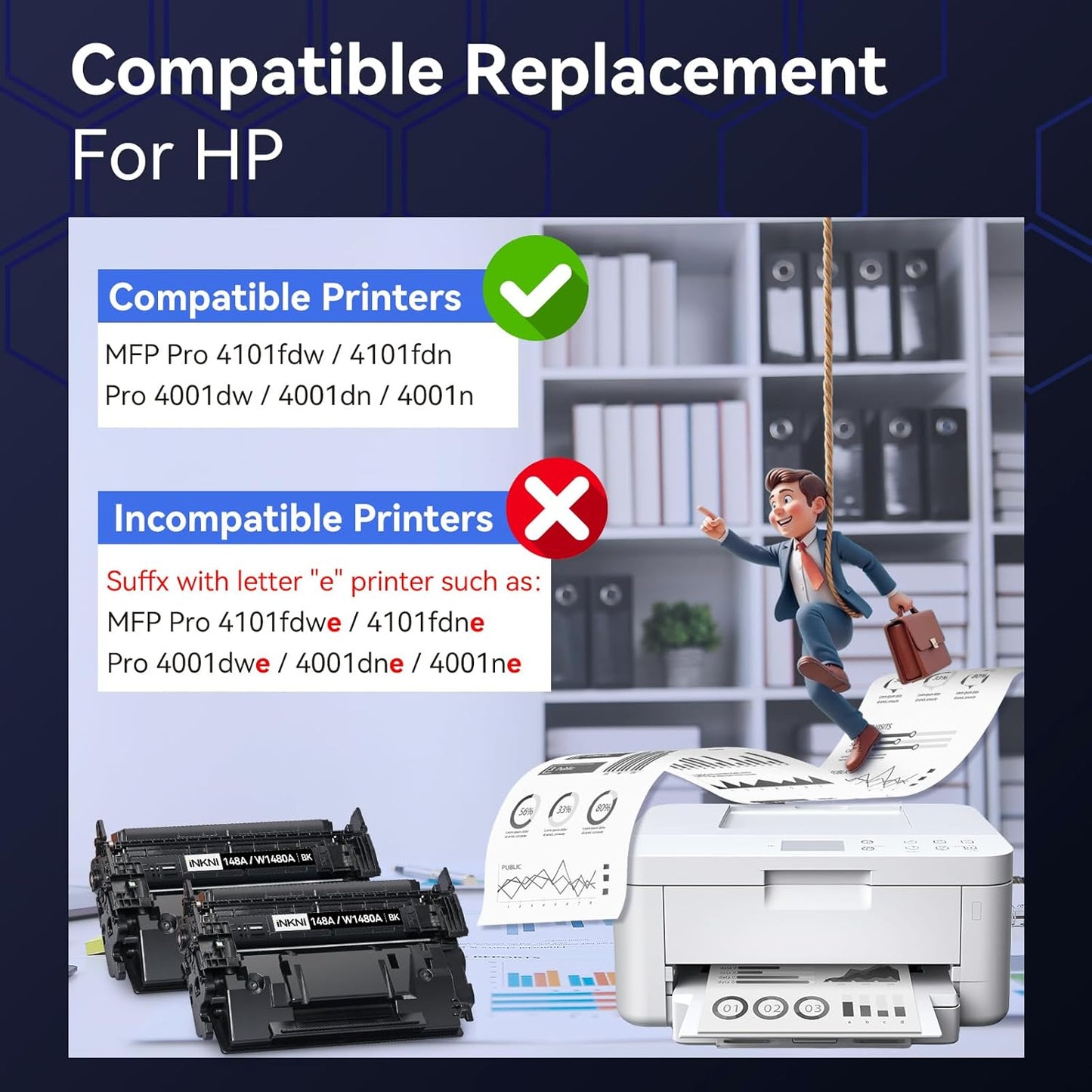 148A Toner Cartridge Black with Chip - Compatible Replacement for HP 148A 148X W1480A W1480X for HP Laserjet Pro MFP 4101fdw 4001dn 4001n 4101fdn 4001dw Printer High Yield for Office Work - 2 Pack