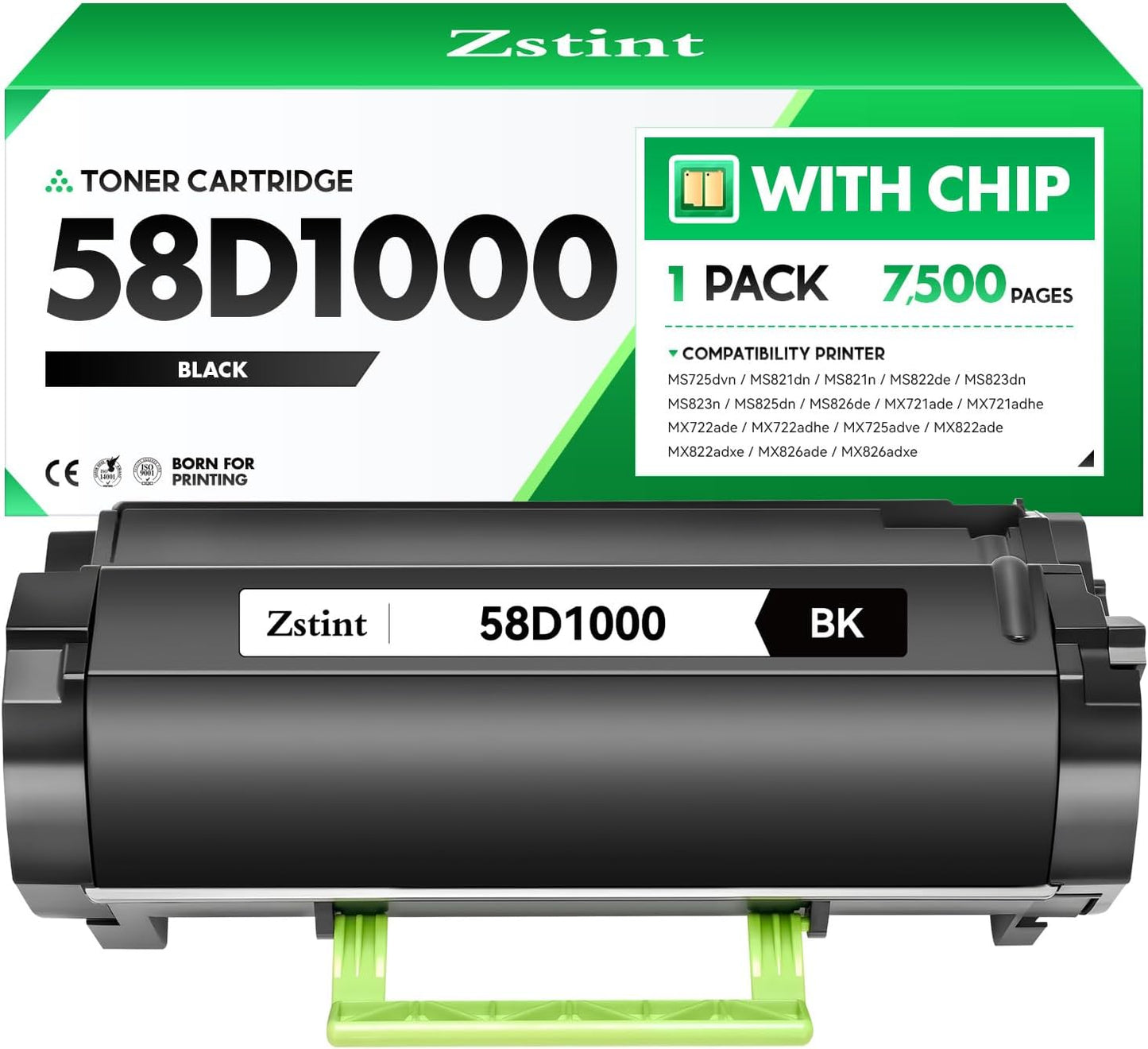 58D1000 Toner Cartridge Black with chip Replacement for Lexmark 58D1000 58D1H00 Compatible with Lexmark MS725 MS821 MS823 MS822 MS824 MS825 MS826 MX721 MX722 MX725 MX822 MX824 MX826 Laser Printer Ink