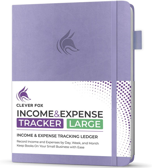 Clever Fox Income & Expense Tracker Large – Accounting & Bookkeeping Ledger Book for Small Business – 2-Year Record Notebook, A4 (Lavender)