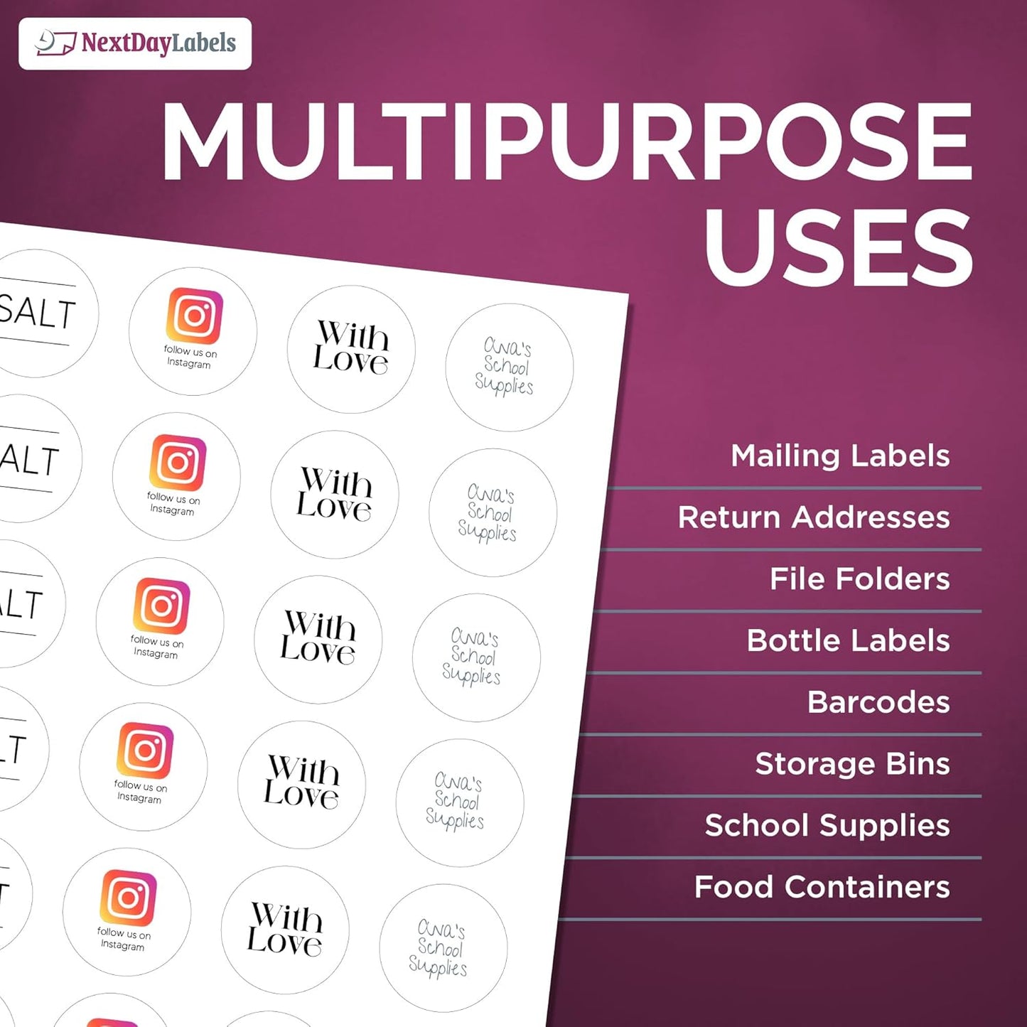 NextDayLabels – 1.66 Inch Round Labels - Round Sticker Labels for Printer - Matte White Blank Laser/Inkjet Printer Labels - Circle Stickers Printable Labels (100 Sheets, 24 Per Sheet, 2400 Labels)