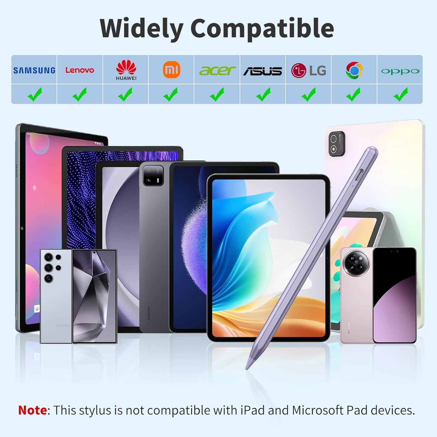 Stylus Pen for iOS&Android Touch Screens, Active Pencil for Samsung, Smart Digital Stylus Pens for Lenovo/Huawei/Vivo/Mi and Other Tablets, iPhone/Google Pixel Smart Phones Drawing&Writing (Purple)