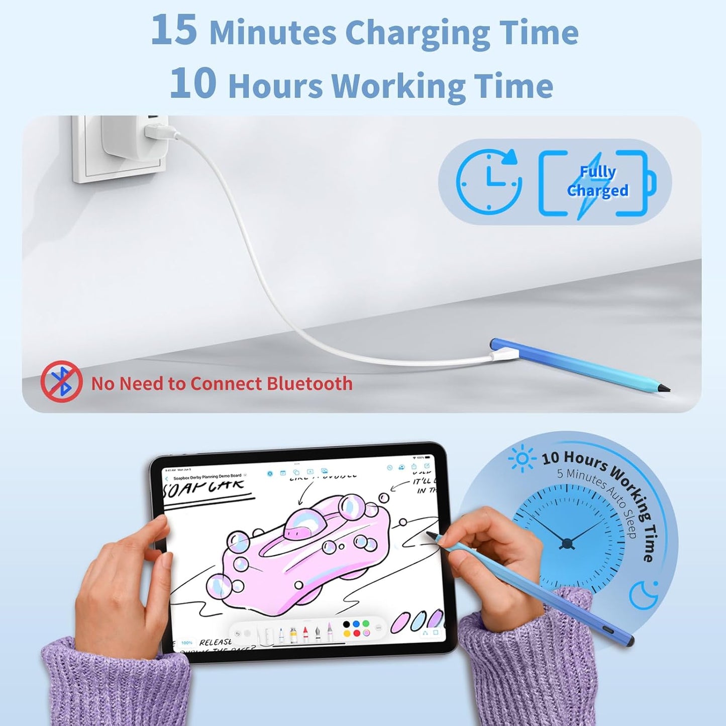 Stylus Pen for iOS&Android Touch Screens, Active Pencil for Samsung, Smart Digital Stylus Pens for Lenovo/Huawei/Vivo/Mi Tablets, iPhone/Google Pixel Smart Phones Drawing&Writing (Gradient Blue)