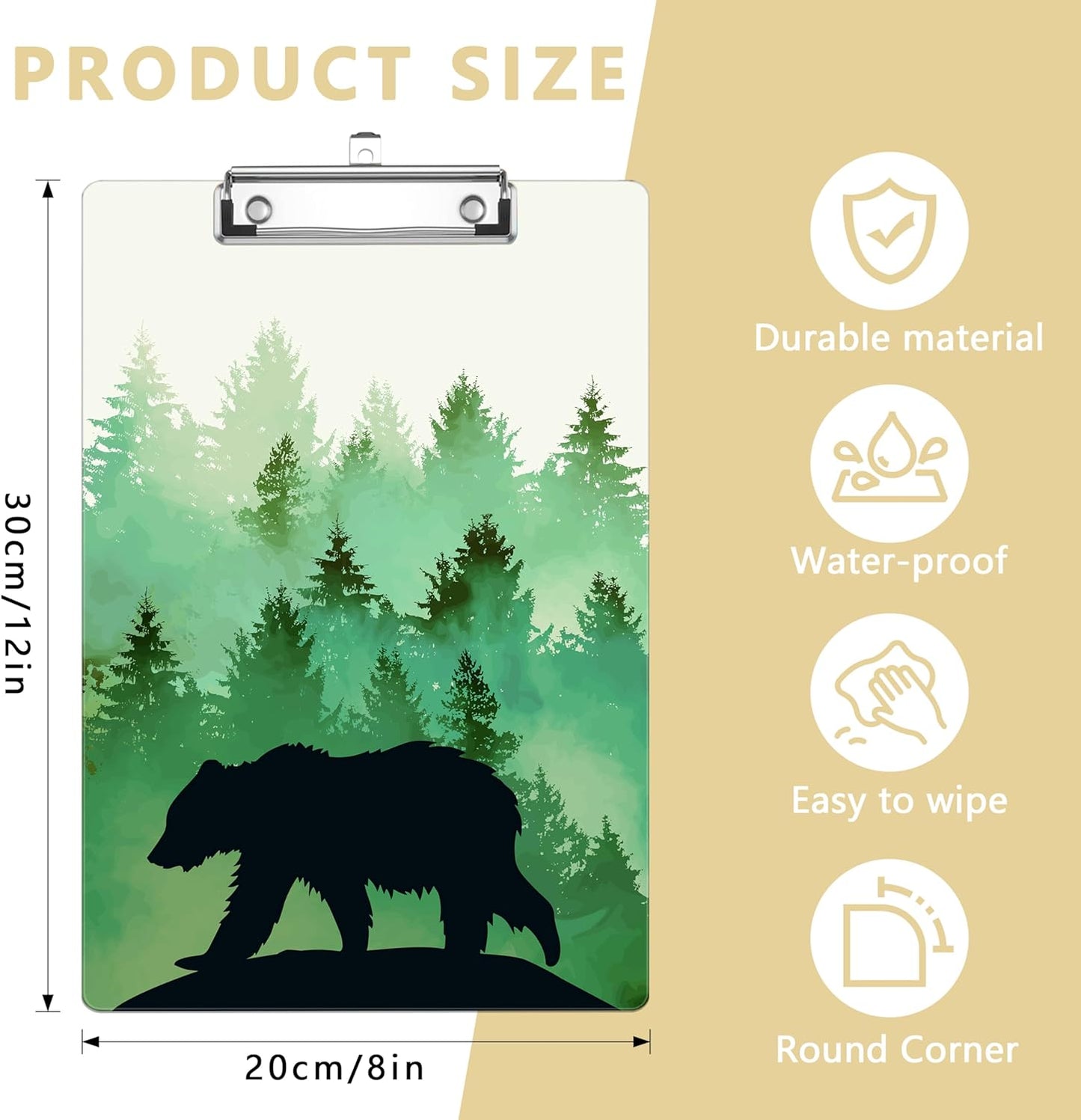 Forest Bear Silhouette Plastic Clipboards,Decorative Plastic Acrylic Clipboard for Teacher Social Worker Students Office Supplies 8 * 12
