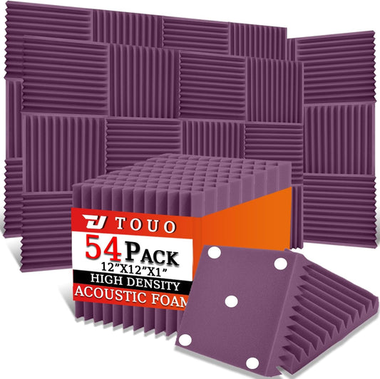 54 Pack Acoustic Panels – Sound Proof Foam Panels for Wall 12"x12"x1", Flame Retardant Wedge Acoustic Foam, High-Density Sound Absorbing Panels for Home Studio(Purple, 1" Thick 54 Pack)