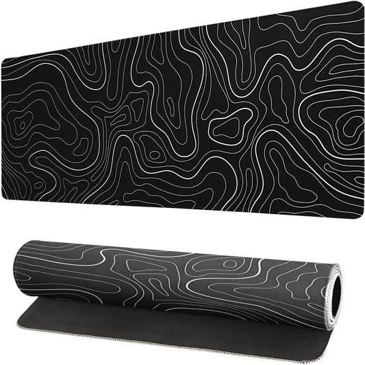 Extended Gaming Mouse Pad, Large Gaming Mouse Waterproof with Stitched Edges, Non-Slip Desktop Pad for Home and Office, Level Up Your 31.5x11.8 Inch… (Black Topographic)