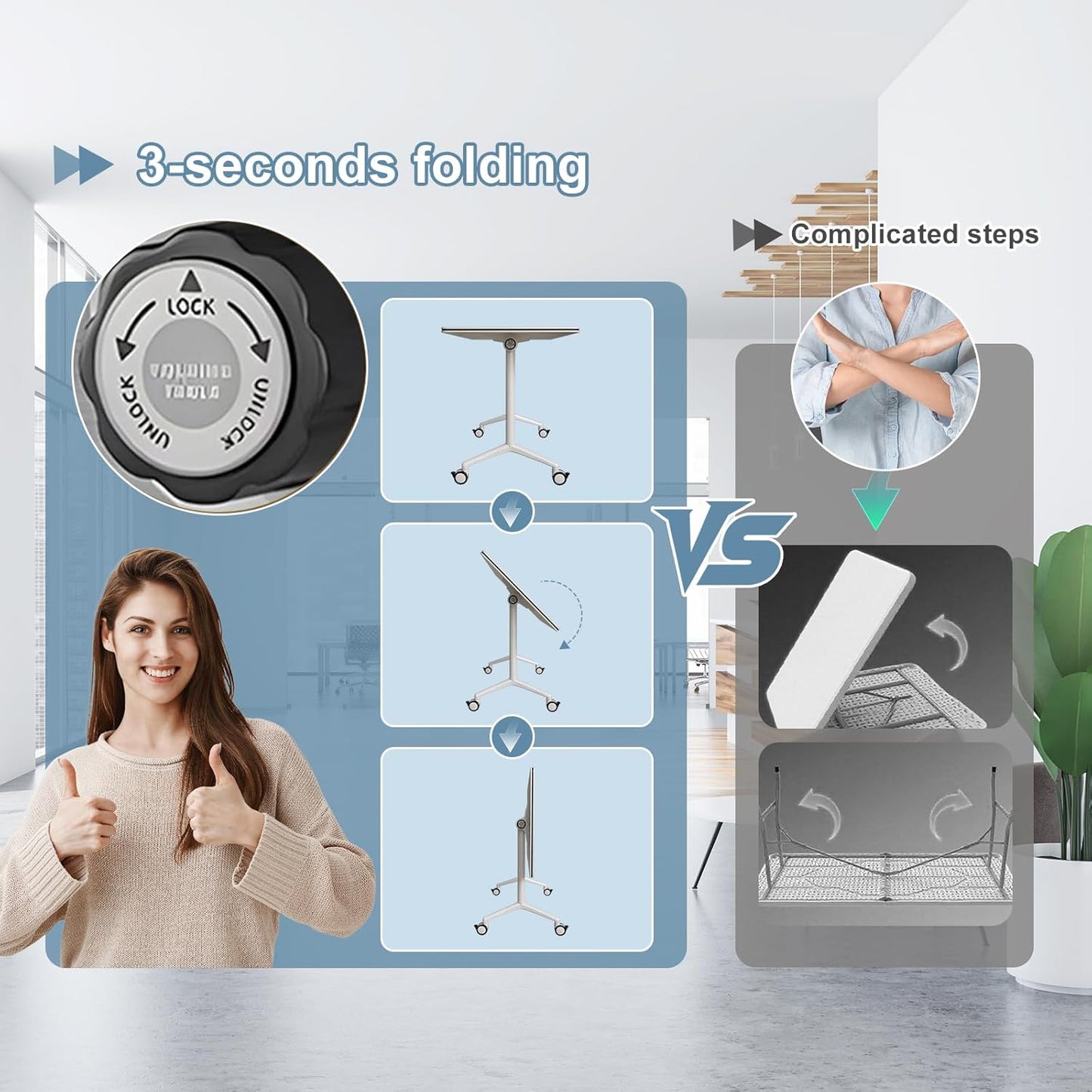 10Pack Folding Conference Room Table, Modern Conference Tables with Silent Wheels, Large Rectangular Mobile Training Tables for Office Classroom, Foldable Modular Seminar Table White (L63in)