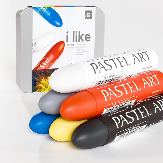 6 Pack Jumbo Oil Pastels Set (14 x 84 mm), Soft Oil Pastels with Vibrant Colors, Great Blending and Layering, Pastel Crayons for Professional Artists and Hobbyists