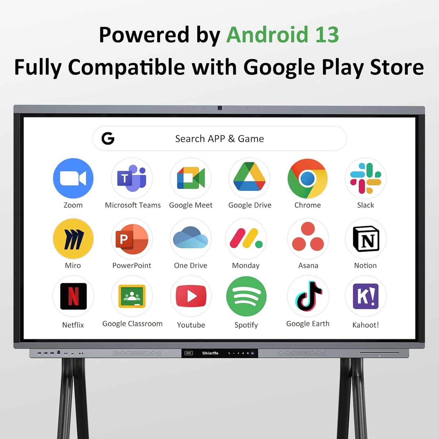 Shiarffe R9 4K 86" Smart Board, Flagship CPU 16 GB RAM + 256 GB ROM, Compatible with Google Play Store, OTA Software Updates, Smartboard for Classroom Office Hybrid Work