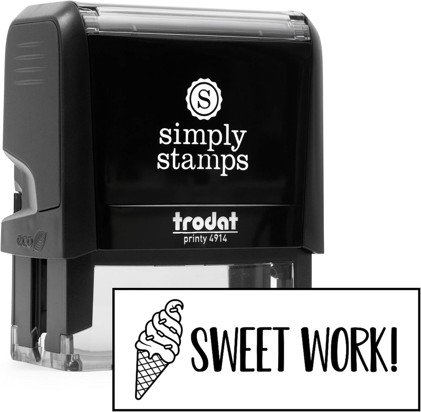 Custom Self-Inking Stamps with 49 Designs - Fun Phrases | Classroom, Library, Book Stamps (Sweet Work!, Xtra Wide)