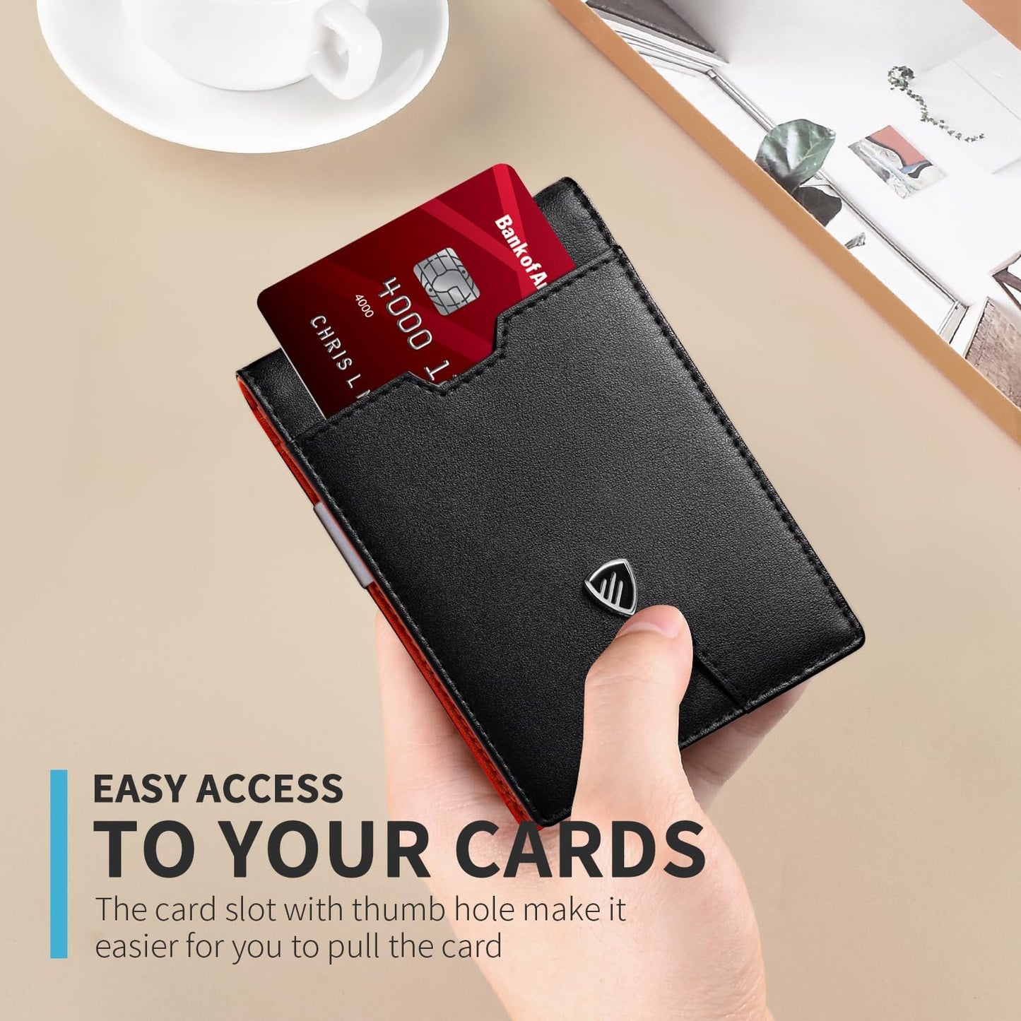 RUNBOX Mens Slim Wallet with Money Clip RFID Blocking Bifold Credit Card Holder for Men with Gift Box