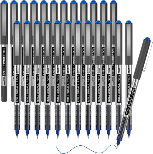 Shuttle Art RollerBall Pens, 25 Pack Blue Fine Point Roller Ball Pens, 0.5mm Liquid Ink Pens for Writing Journaling Taking Notes School Office