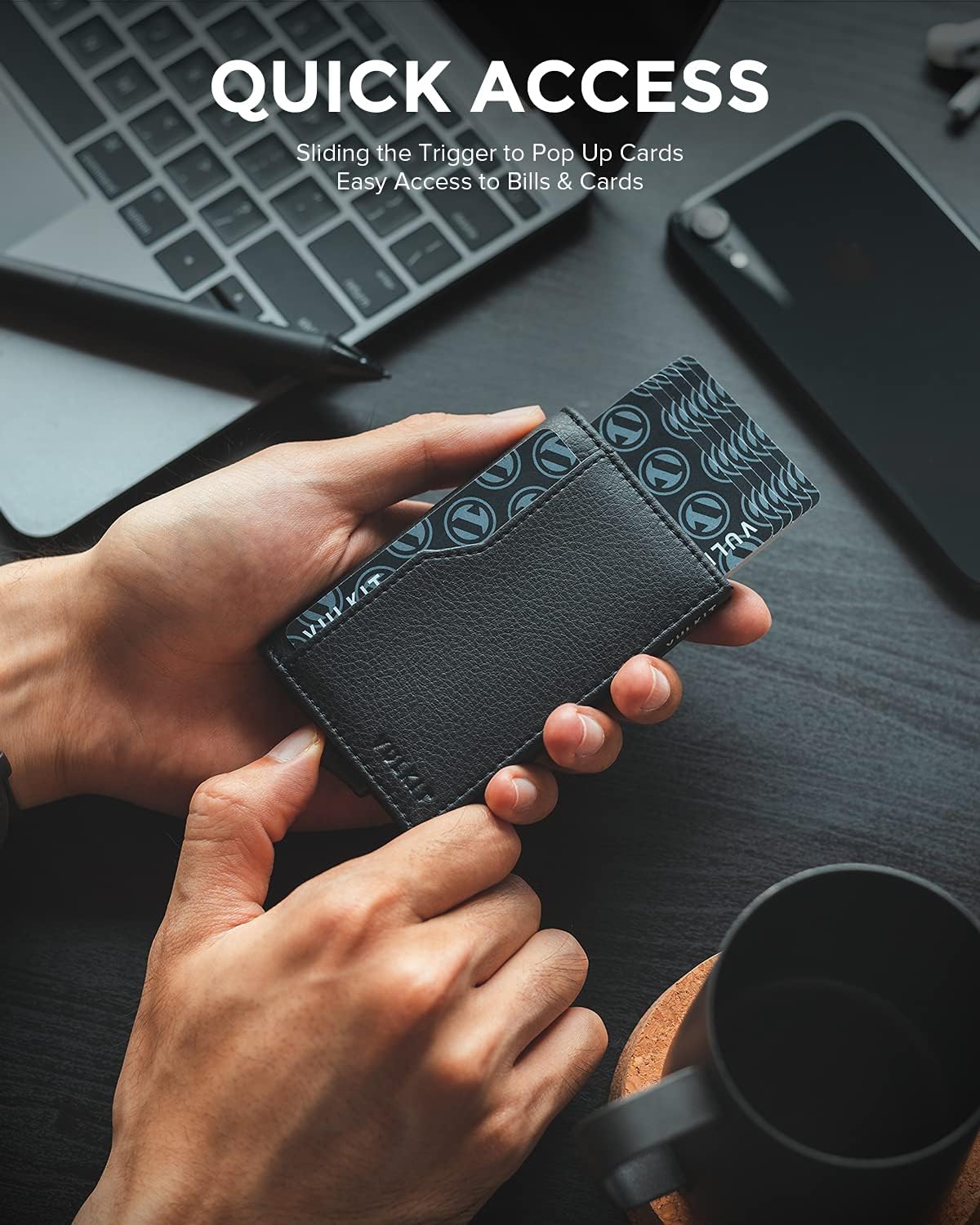 VULKIT Card Holder Wallet with Double ID Windows RFID Blocking Pop Up Wallet Minimalist Design for 12 Cards