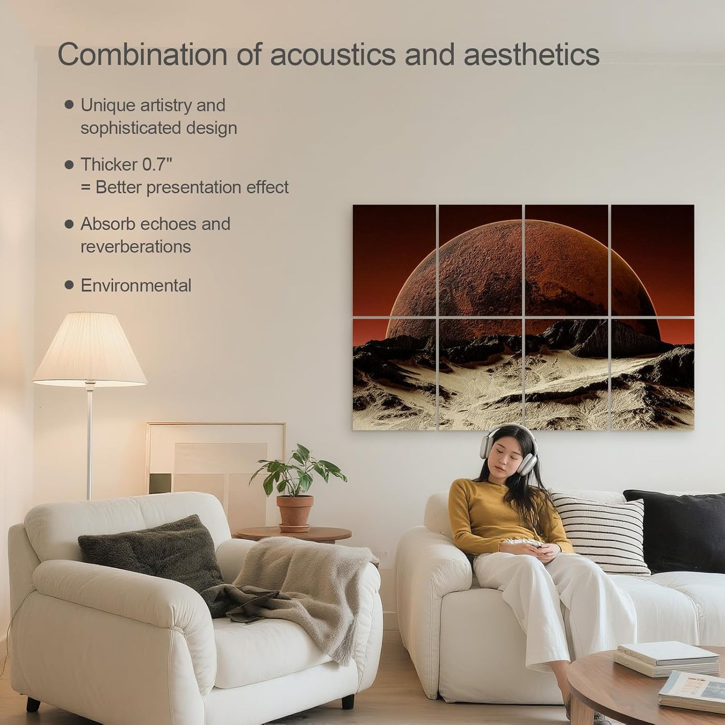 UMIACOUSTICS 8 Pcs 0.7Inch Thick Art Acoustic Panels, Total 47.2” x 31.5” Decorative Acoustical Wall Panels, Sound Absorbing Art Panels for Home, Office, Hotel, Recording Studio, Phobos Rock