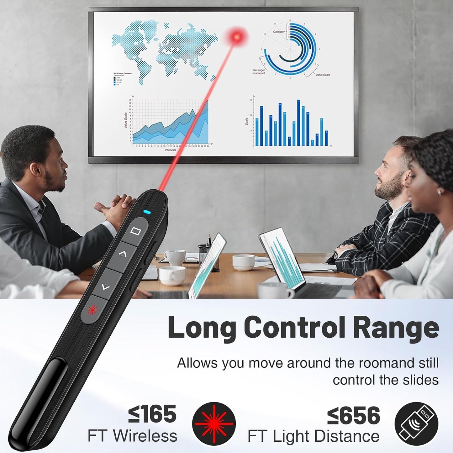 2-in-1 USB Type C Presentation Clicker with Red Light Pointer, Rechargeable Wireless Clicker for Powerpoint Presentations Support Hyperlink Volume Control, Presentation Remote for Mac Windows Keynote