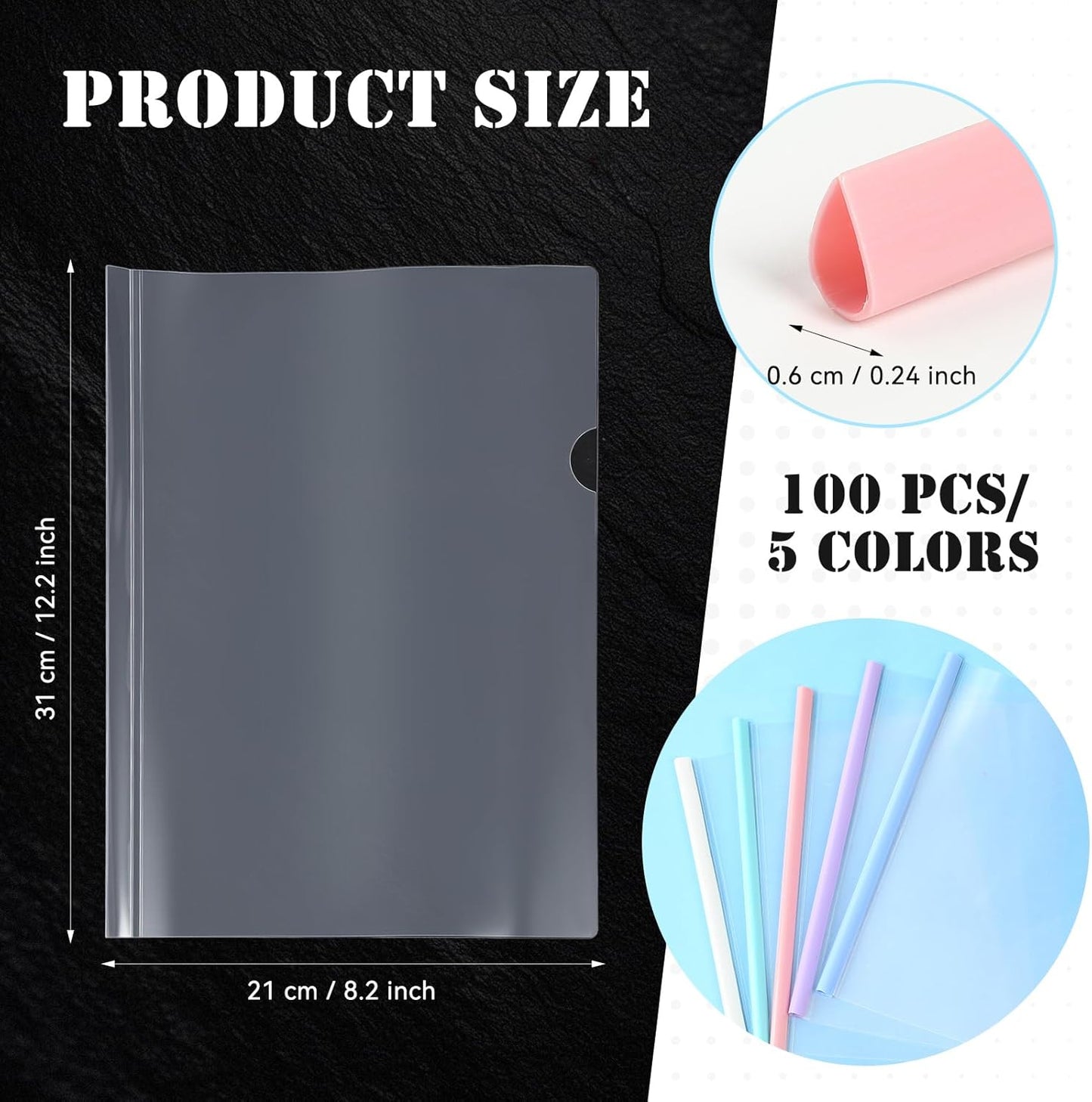 100 Pcs Clear Report Cover with Sliding Bar 50 Sheet Capacity Presentation Binder Transparent Resume Folder Plastic Folder for File Report School Office(Elegant Color,Water Drop)