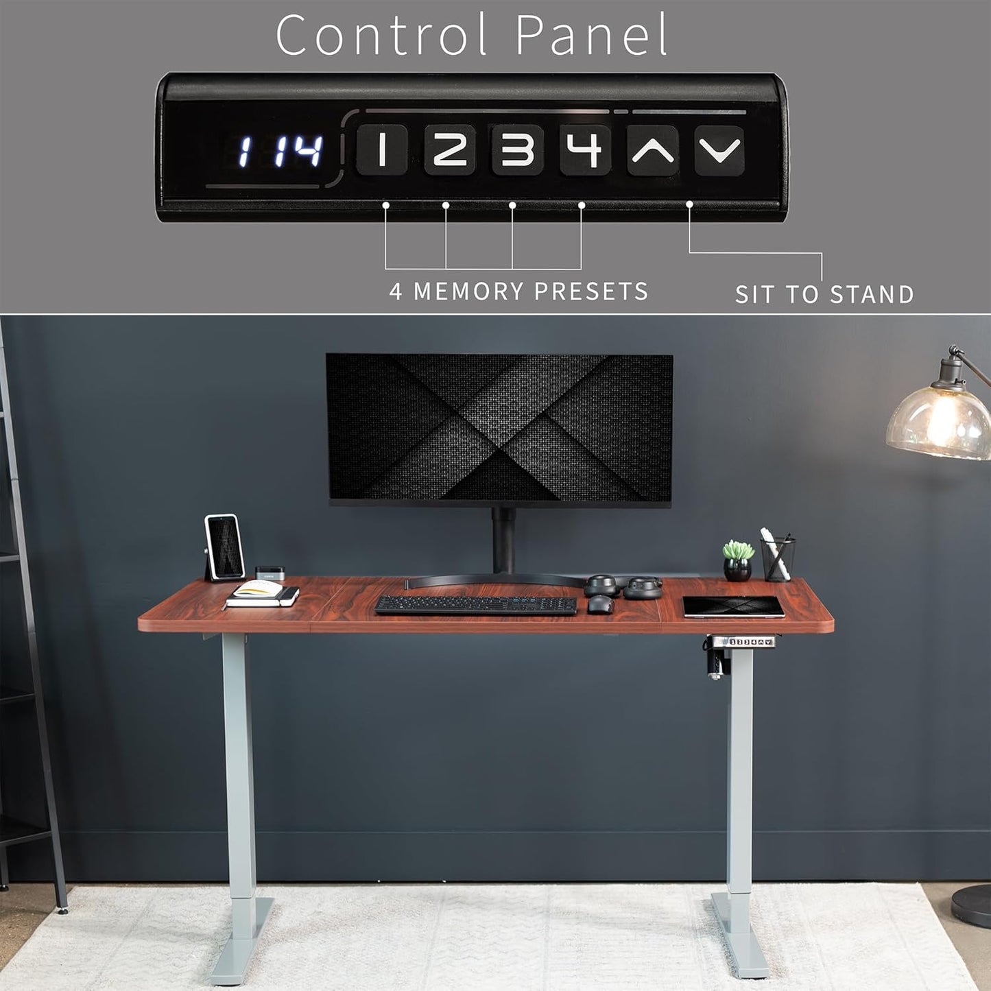 VIVO Electric 60 x 30 in Standing Desk, Memory Height Adjustment, 1B Series, Dark Walnut Top Gray Frame, DESK-KIT-1G6D-30