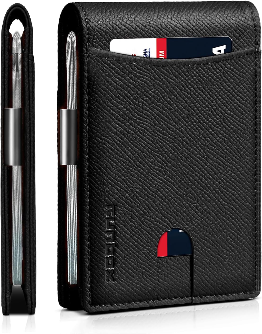 RUNBOX Money Clip Slim Wallets for Men RFID Blocking 11 Card Holder Minimalist Small Leather Bifold Men's Front Pocket Wallet Gift Box