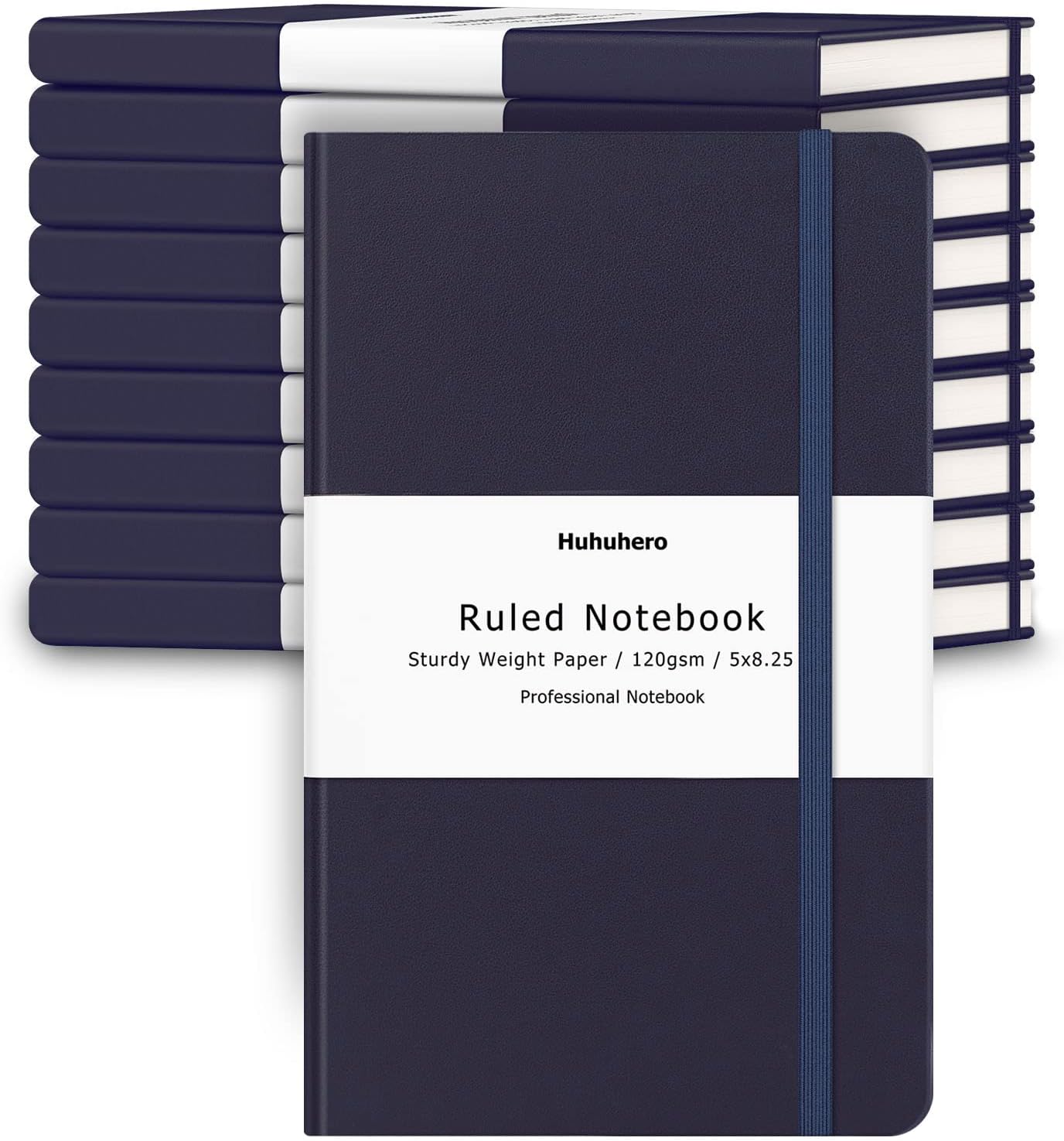 Huhuhero Lind Notebook Journals for Writing, 120Gsm Premium Thick Paper Hardcover Notebooks for Work, Business, Note Taking, Office School Supplies 5"×8.25" (10, Navy Blue)