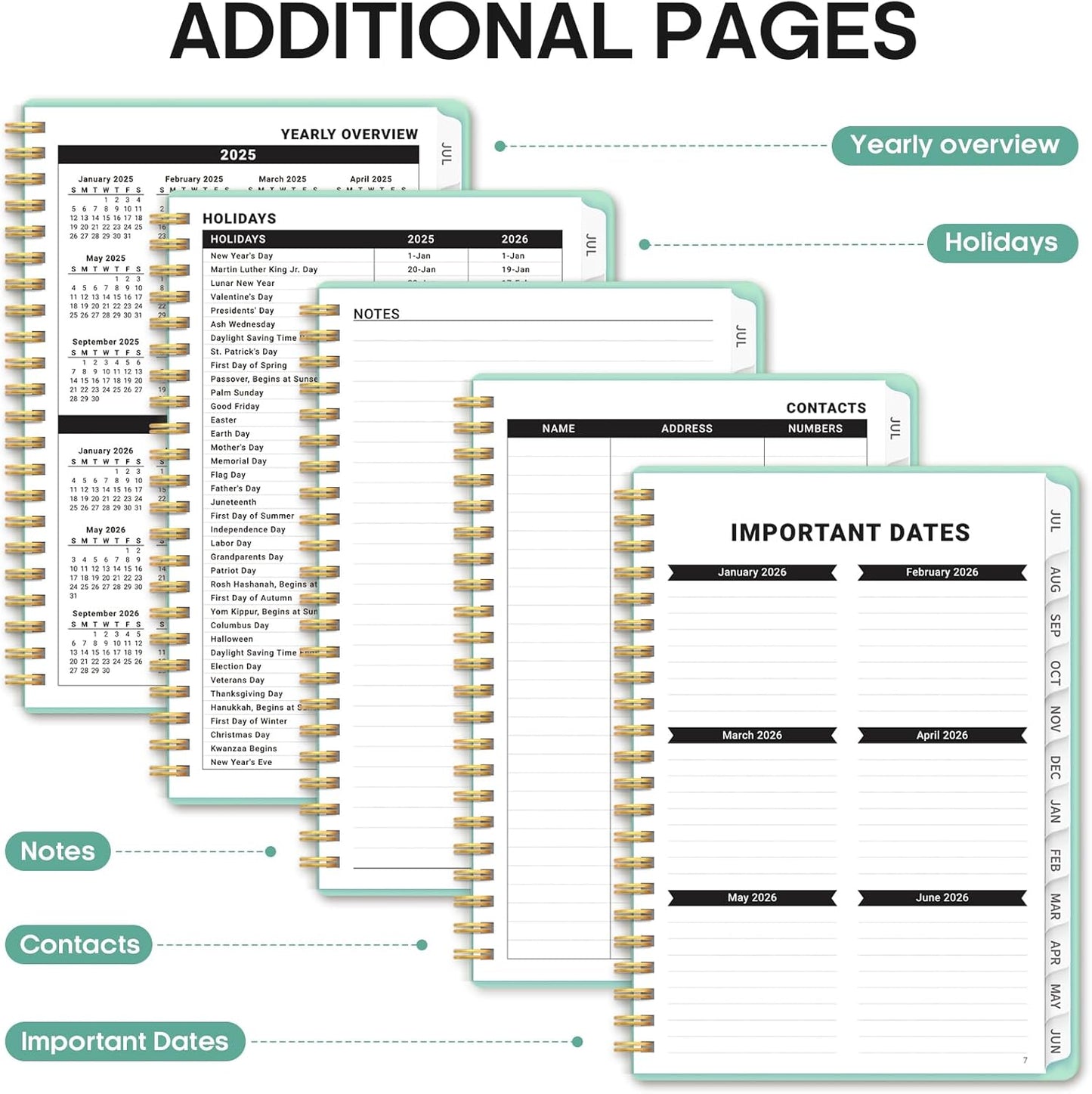 Planner 2025-2026, Academic Year Weekly and Monthly Calendar Planner, July 2025 - June 2026, Spiral Bound School Planning Tool, Perfect for Teacher, Student, Woman & Men - A4 (8.5" x 11"), Seafoam