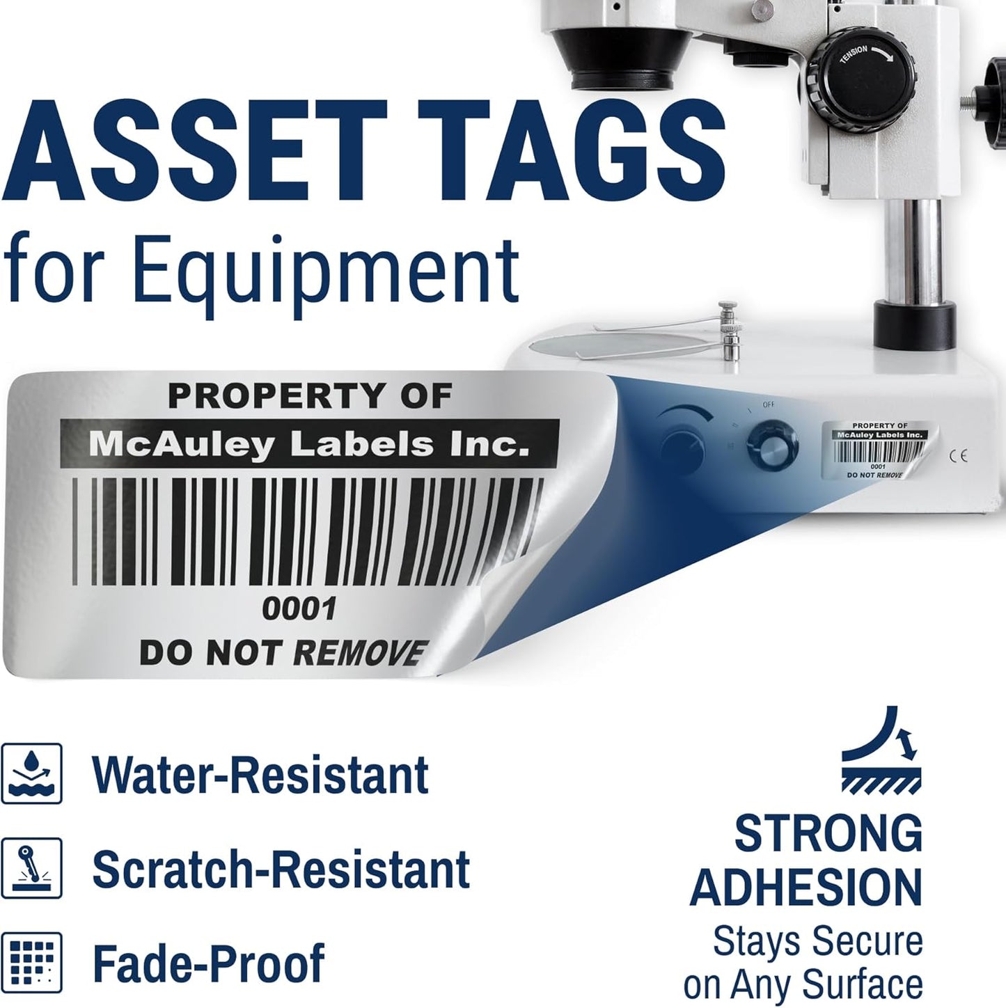 McAuley Labels Custom Asset Tags for Equipment – Numbered, Permanent, Adhesive, Metalized Silver Polyester - ID Label - 1.5x0.75 Inches