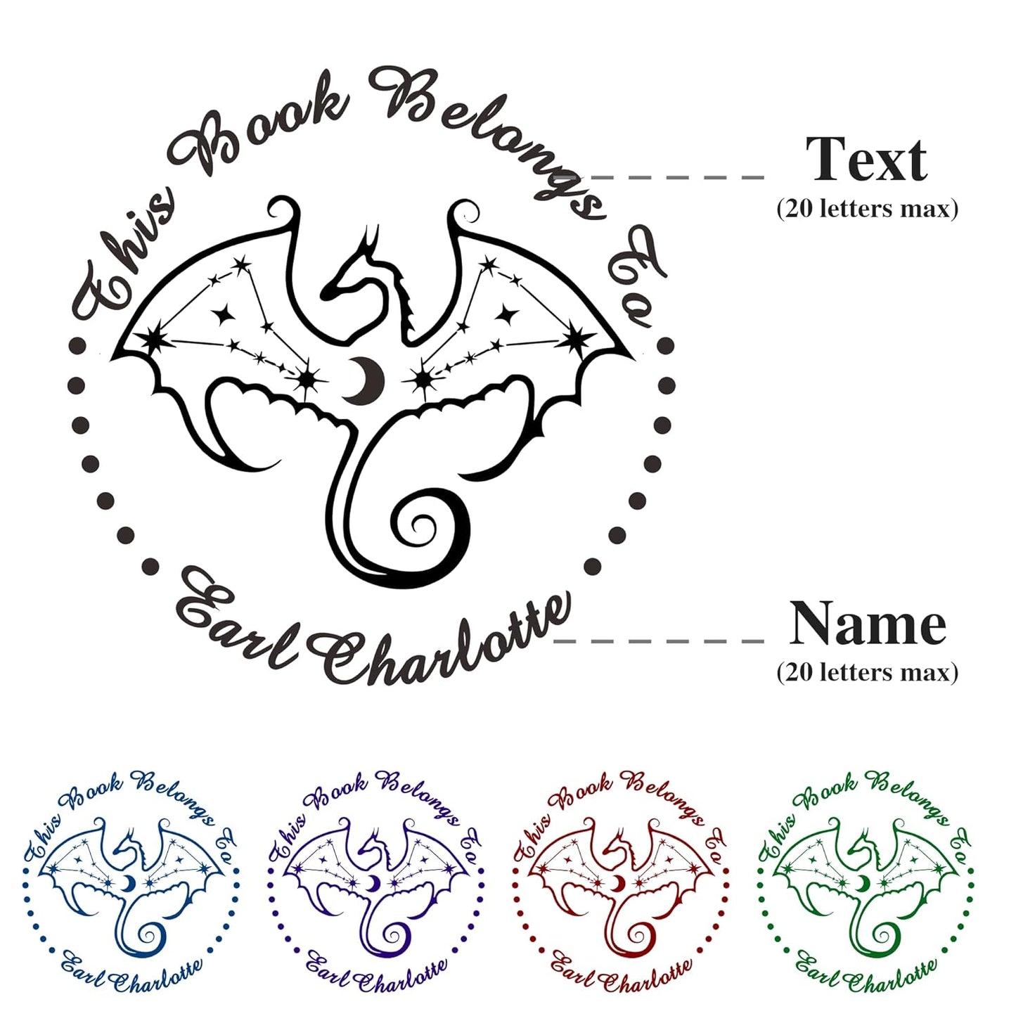 Customized Book Embosser Dragon Color Stamp with Your Name or Design Constellations Personalized Library Embosser Stamp Custom Books Business Cards Paper Documents Notebooks etc. (Dragon Theme - 04)