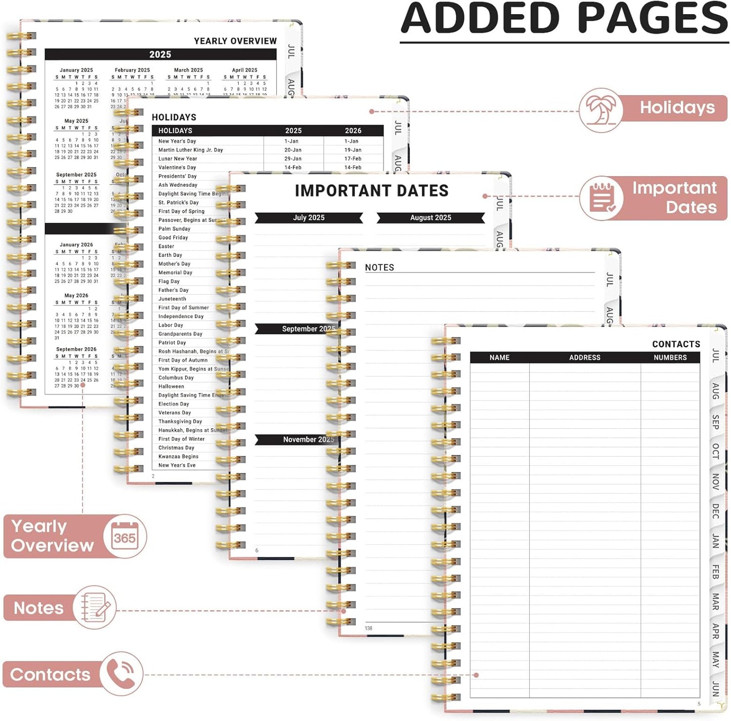Planner 2025-2026, Academic Year Weekly and Monthly Calender Planner, July 2025 - June 2026, Spiral Bound School Planning Tool, Perfect for Teacher, Student, Women & Men - A5 (6.3" x 8.5"), Floral Grid