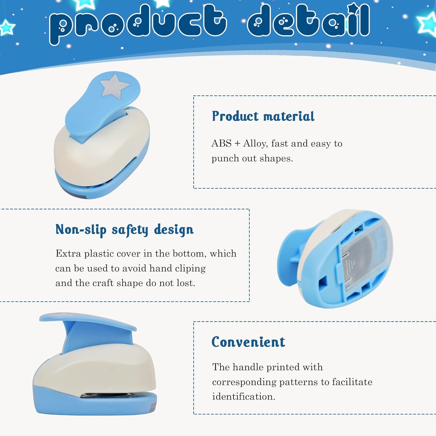 Set 3 Star Paper Punch 0.3'' / 0.63'' / 1'', Scrapbooking Hole Punches Crafting, Design for Office Supplies, Card Making, DIY Photo Album.