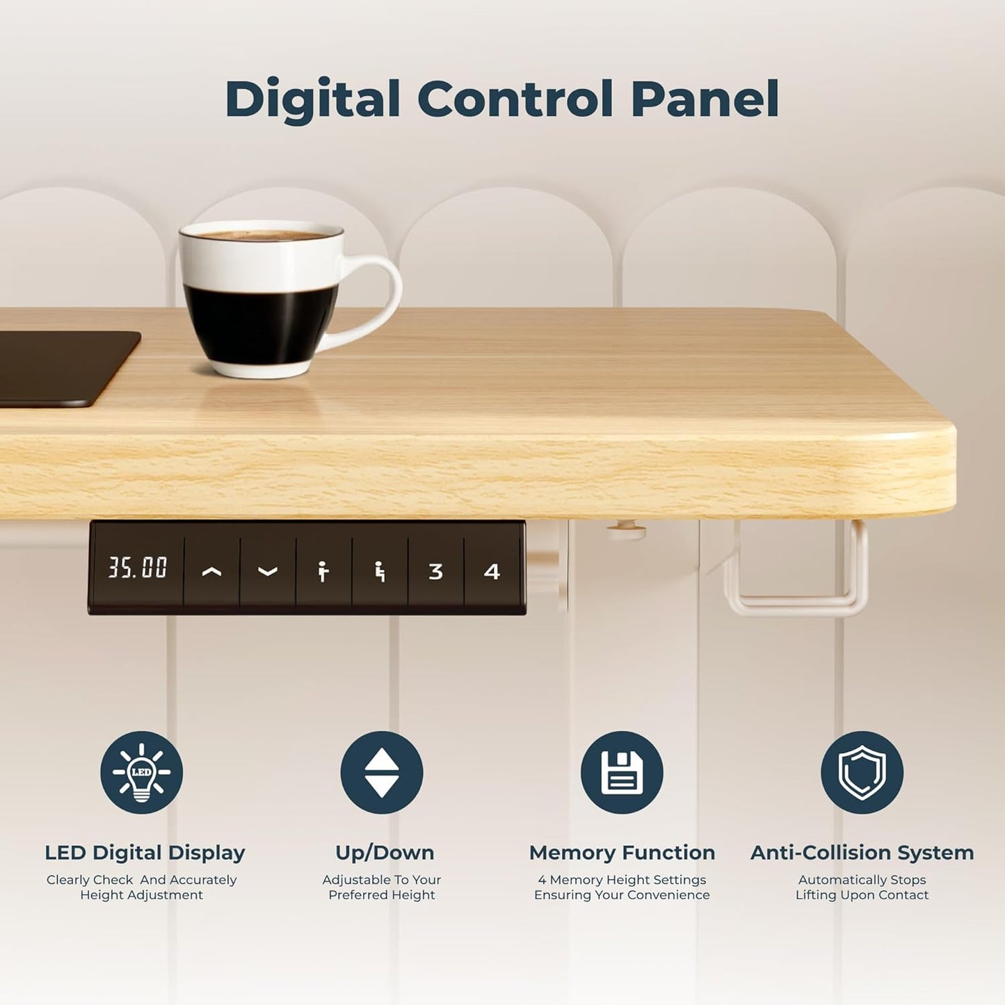 Adjustable Stand Up Desk with Memory Preset,Electric Standing Desk 55x 24 Inch Home Office Desk Computer Workstation Sit Stand Desk, Splice Maple Top + White Frame