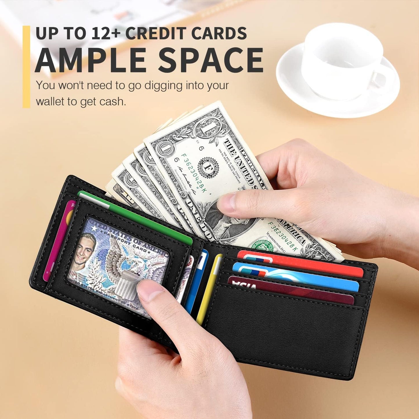 RUNBOX Novelty Wallet for Men Slim 11 Credit Card Holder Slots Leather RFID Blocking Small Thin Men's Wallet Bifold Minimalist Front Pocket Large Capacity Gift Box