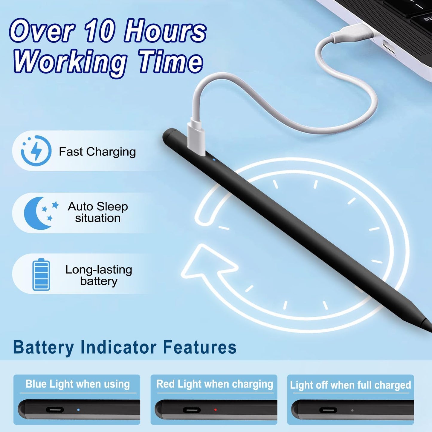 Stylus Pen for iPad Apple: Fast Charge for iPad Pencil Apple Pen with Palm Rejection Tilt Sensitivity - Pen for iPad 10/9/8/7/6, iPad Pro 12.9"/11"/13" M4, iPad Mini 6/5, iPad Air 5/4/3/M2 Black