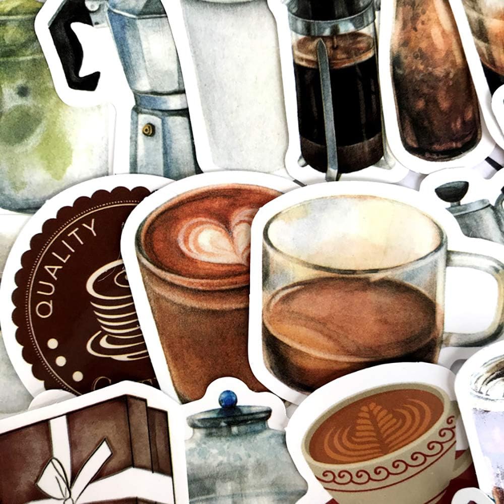 Vintage Coffee Theme Scrapbooking Stickers - MAXLEAF 40PCS Retro Coffee Waterproof Stickers for Planner Phone Case Scrapbook Junk Journals Diary Decoration