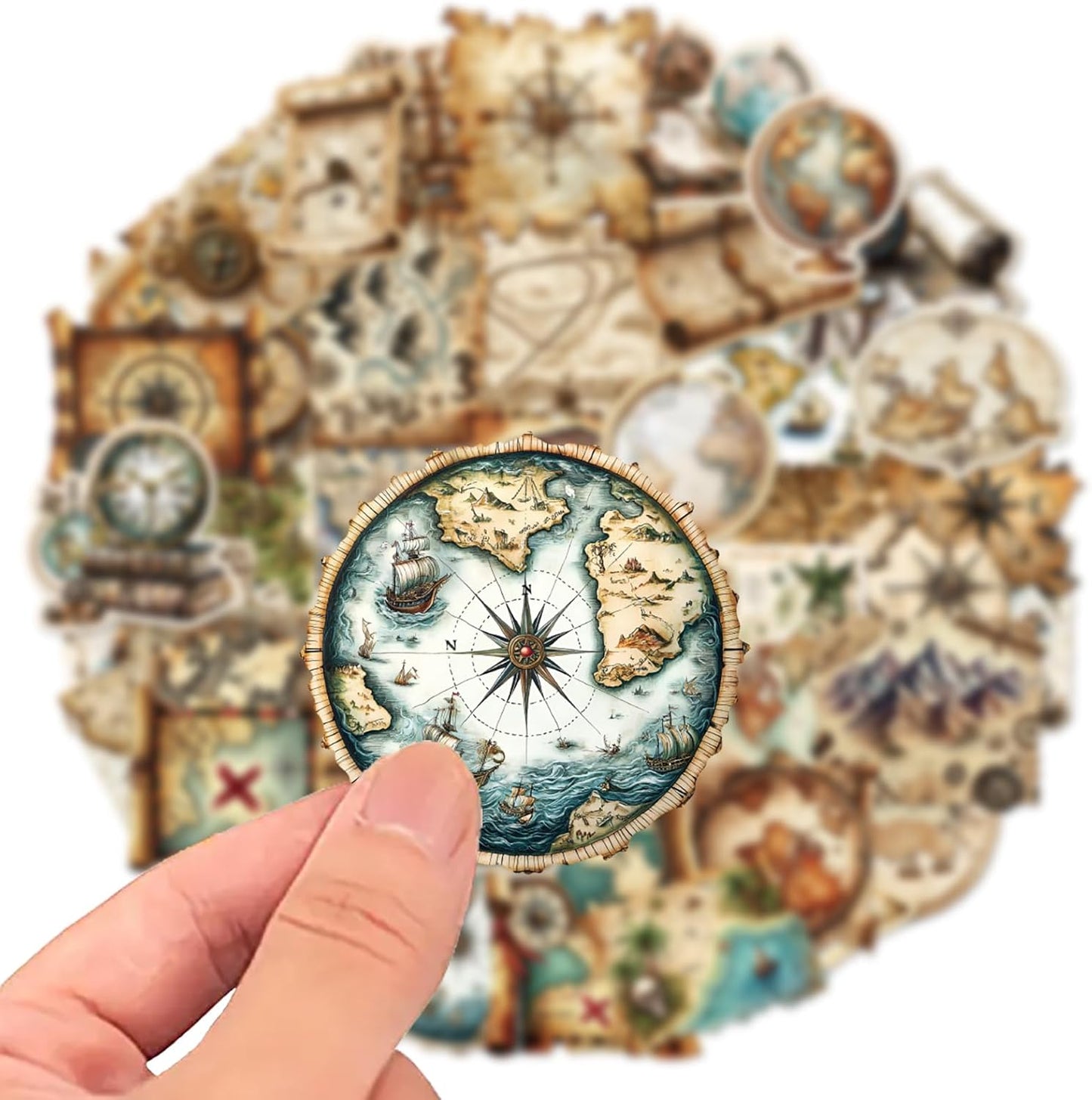 PRSTINCOL 100Pcs Vintage Sticker Pack,Cute Map Design Scrapbook Supplies, Vintage Aesthetic Junk Journal Accessories, Waterproof Vinyl Stickers for Water Bottles, Planners, Journals