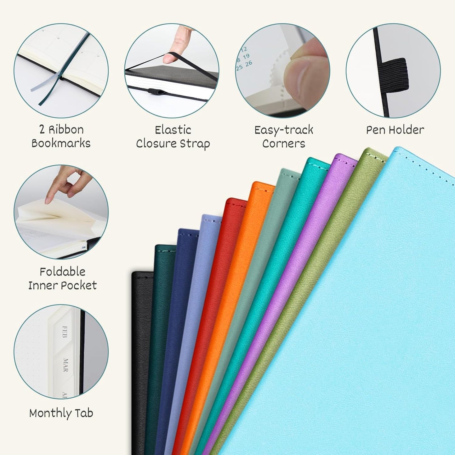 BEZEND 2026 Planner Weekly and Monthly (8.5" x 11") Daily Calendar with Half-Hourly Timeslots & Tab (Jan-Dec) Note & Expenses, Pen Holder, Inner Pocket, Vegan Leather Hardcover - Kiwi