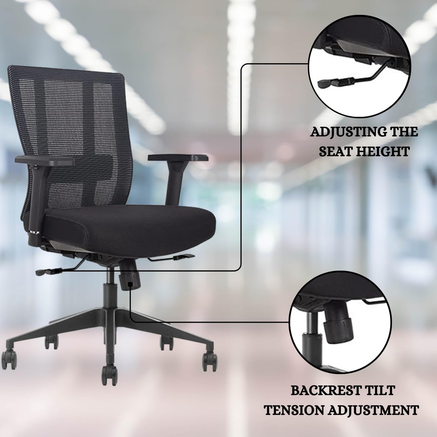 Bitchair Ergonomic Mesh Conference Room Chair - Adjustable Lumbar Support Computer Desk Chair with Height Adjustable Arms - Seat Depth Adjustable Office Chair - (Black) (Pack of 4)