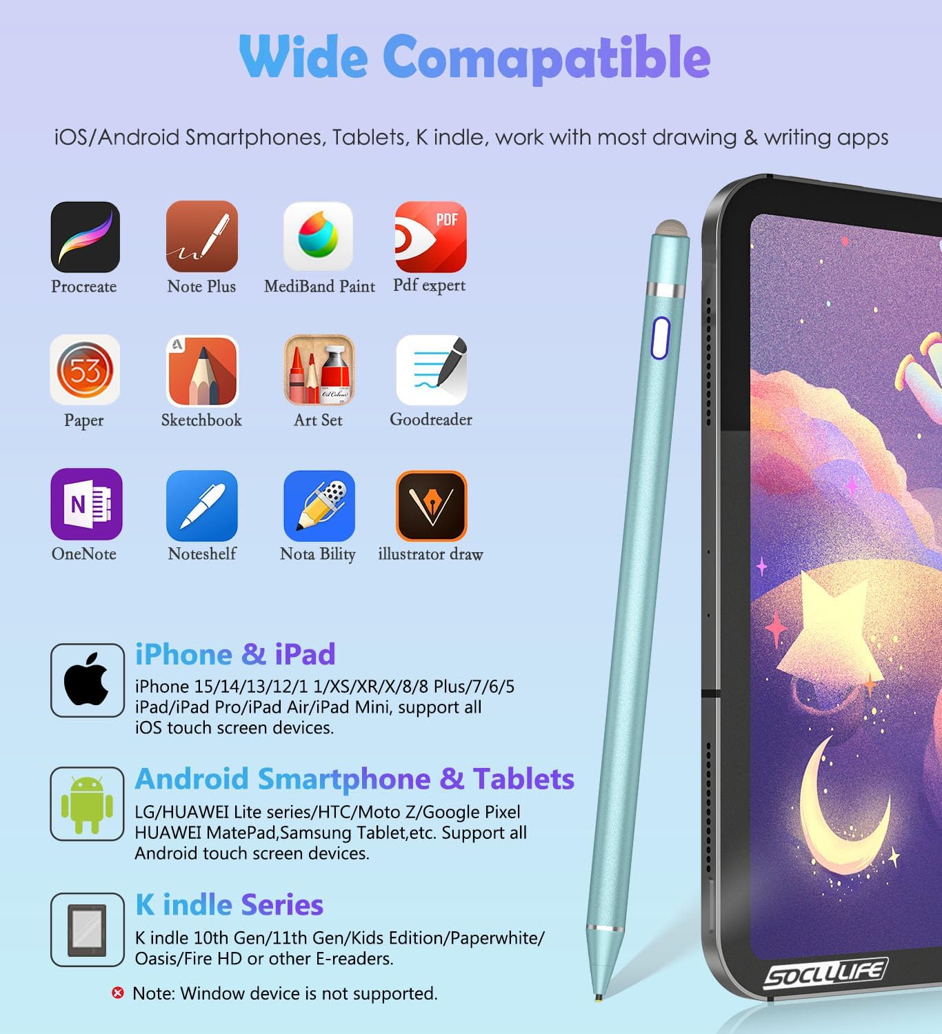 Active Stylus Pen for Touch Screens, Dual Pen Tips for Drawing &Writing,High Precise Universal Digital Pencil for i-Pad Air/Pro/Mini, A-pple i-Phone 16/15/14/13/12/11/X/8,Tablet/Phone/Sam-sung/K-indle