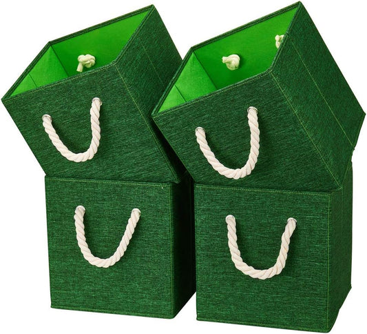 Green Foldable Fabric Cube Storage Bins Cube Storage Organizer Bins Storage Cubes Basket Drawers Organizer Decroative Storage Box Fabric Storage Cubes Baskets for Organizing Closet Shelves ,Q-ST-51-4