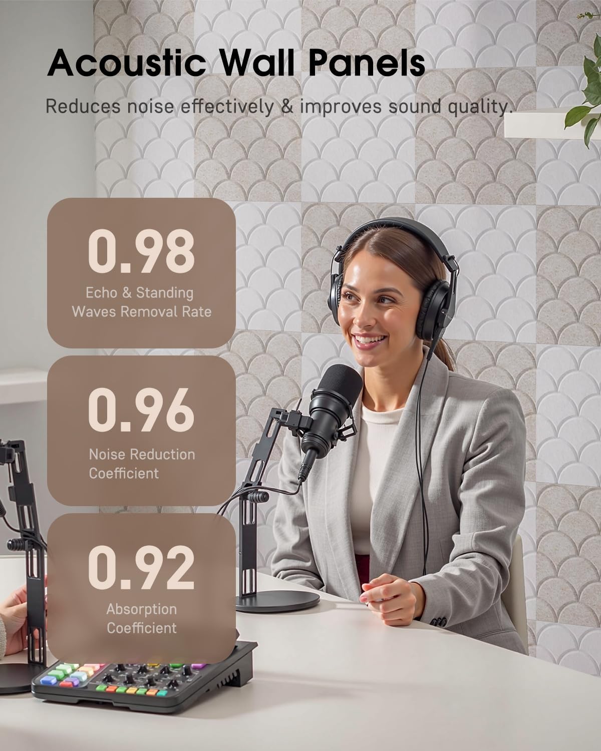 Acoustic Panels Self-Adhesive, 12 Pack Sound Proof Foam Panels for Walls, 12" X 12" X 0.4" High Density Soundproof Wall Panels for Door, Ceiling, Home Office White