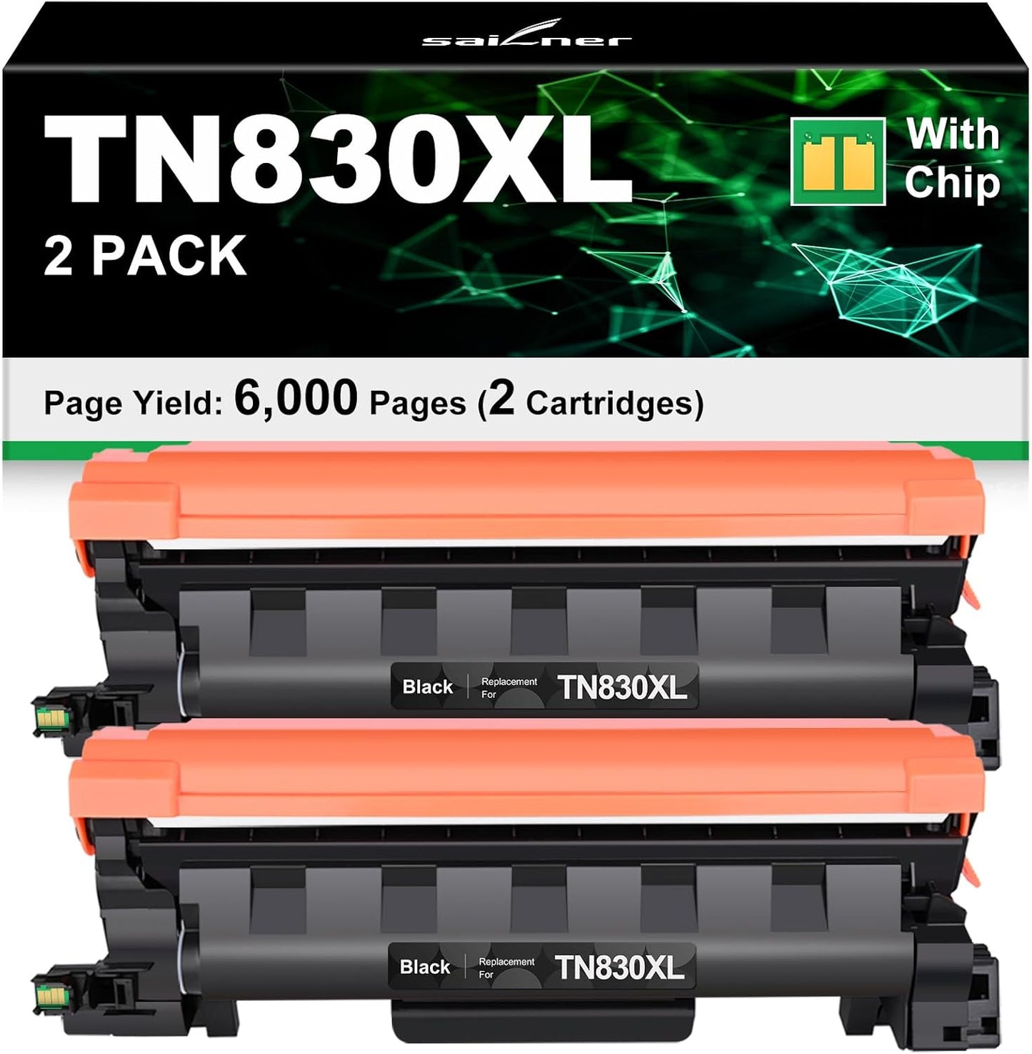 SAILNER TN830XL Toner Cartridge Replacement for Brother TN830 XL/V/R TN830 TN830XL Black Toner Compatible with DCP-L2640DW HL-L2460DW MFC-L2820DW HL-L2405W Printer (2 Pack)