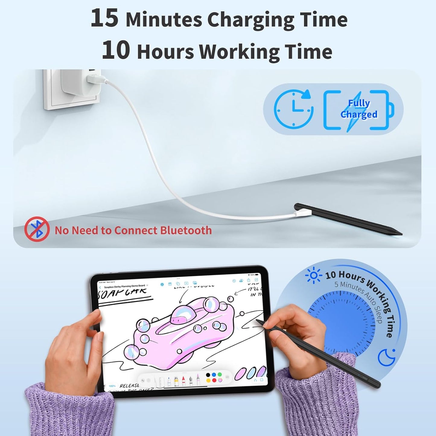 Stylus Pen for iOS&Android Touch Screens, Active Pencil for Samsung, Smart Digital Stylus Pens for Lenovo/Huawei/Vivo/Mi and Other Tablets, iPhone/Samsung/Google Pixel Smart Phones Drawing&Writing