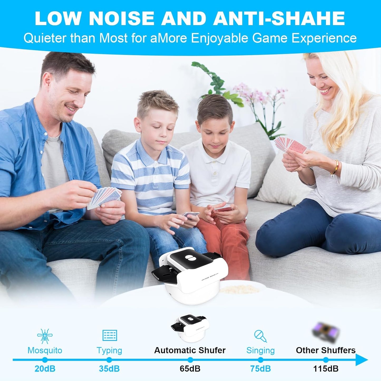 Card Shuffler - Rechargeable Low Noise Portable Automatic Shuffler for 1–2 Decks Compatible with UNO, Poker, Blackjack, Skip-Bo, Phase 10