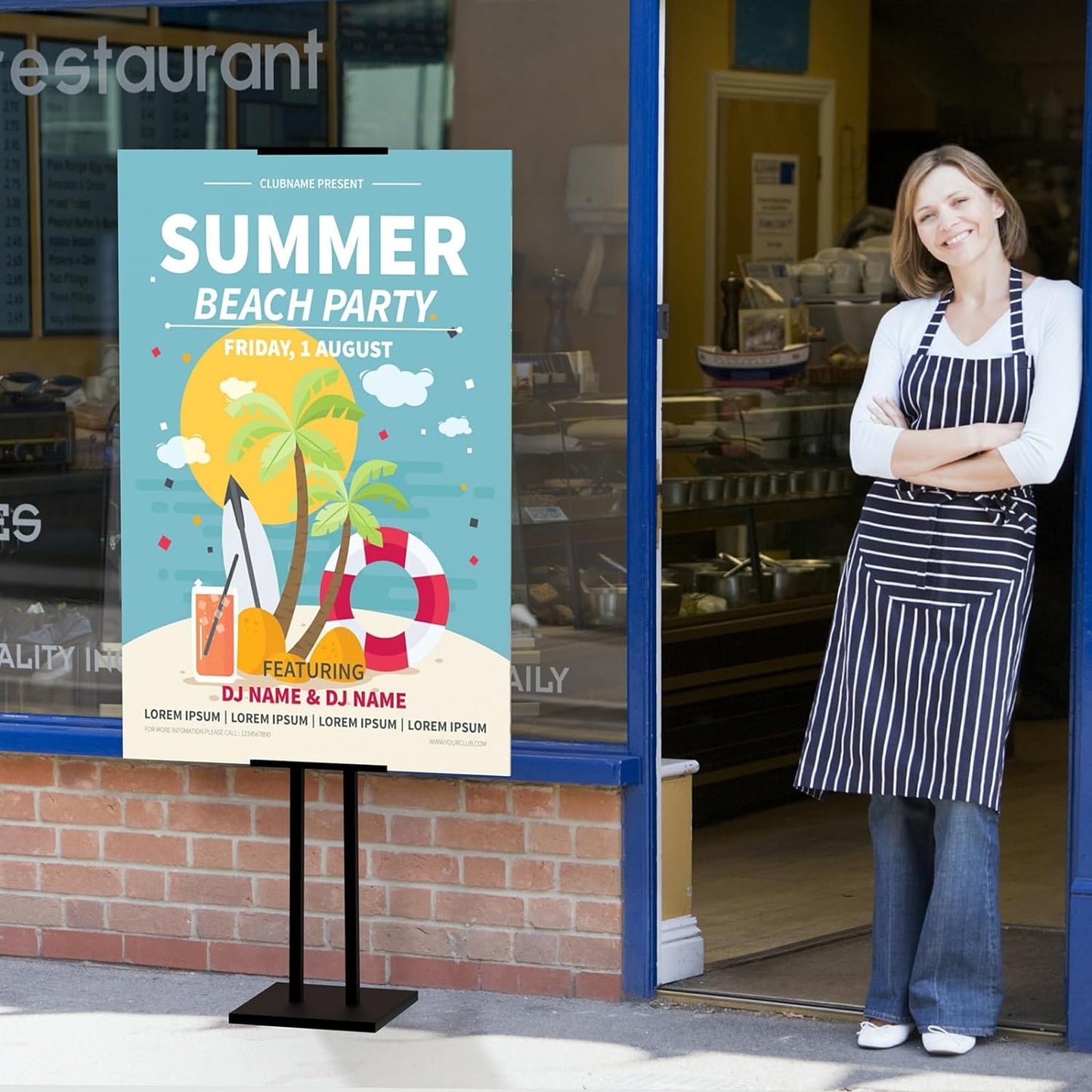 Sign Holder, Heavy Duty Floor Banner Stand, Adjustable Floor Poster Stand, Metal Sign Stand, Poster Stands for Display Sign Holder Stand, Height Up to 42 Inches, 355° Rotation Display Stand(Black)