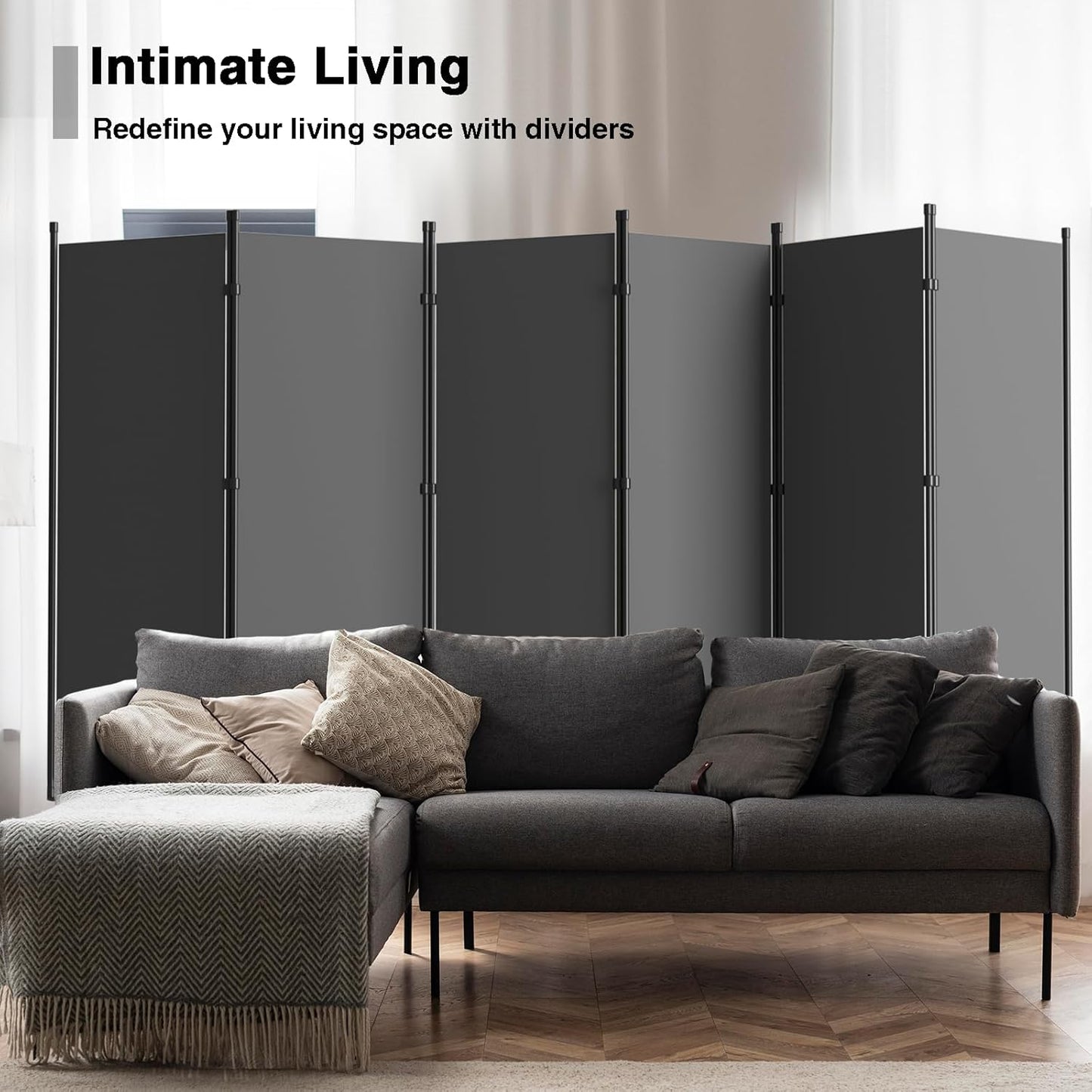 6 Panel Room Divider, 6FT Portable Room Dividers Folding Privacy Screens, 198" W Freestanding Fabric Divider for Room Separation, Partition Room Divider Panel for Dorm Home Studio Office, Grey