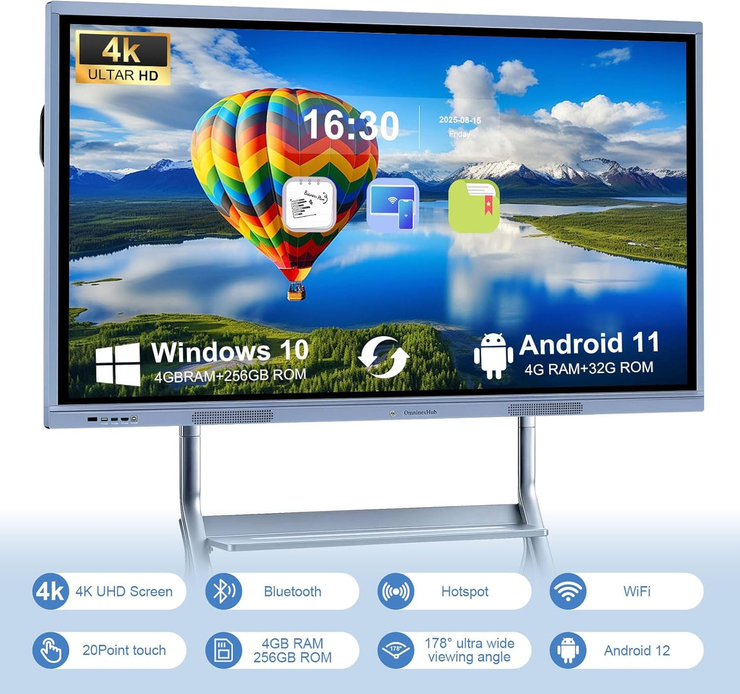 55'' Smart Board, 8+256 GB Interactive Whiteboard, 4K Electronic Digital Whiteboard with Dual System, Android iOS 14.0, Touchscreen Smart Board for Classroom, Office and Home (Wall Mount Included)
